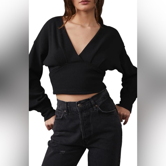 We The Free Tops - We The Free All Nighter Long Sleeve Surplice Crop Top